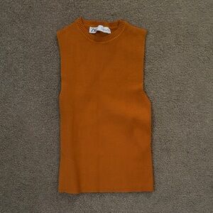 Zara Orange Ribbed Sleeveless Top